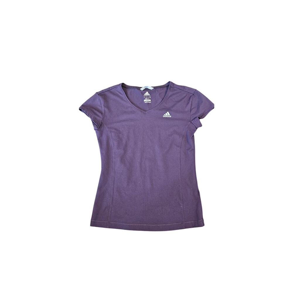 Adidas Purple Climalite Short Sleeve V Neck Tee Top